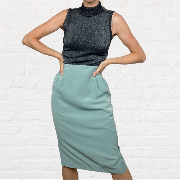 VINTAGE | 1980’s Howard Wolf Pastel Mint Preppy Classic Retro Jacket Skirt Suit - Picture 3 of 12